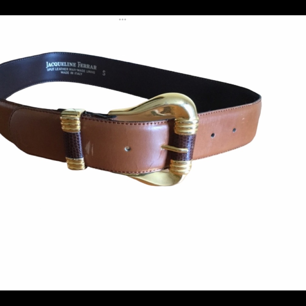Jacqueline Ferrar brown mustard leather cowgirl belt with gold buckle hardware